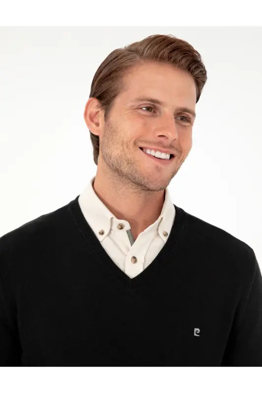 Siyah Slim Fit V Yaka Basic Triko Kazak 50296622-VR046-SİYAH - 2