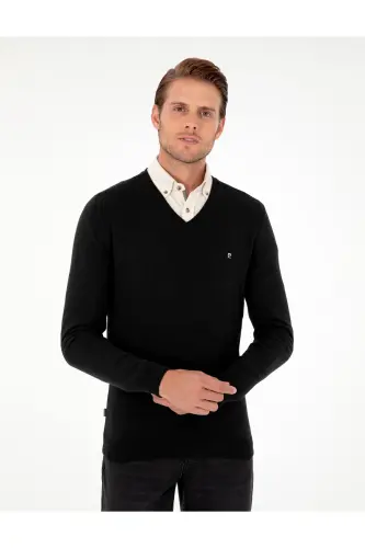 Siyah Slim Fit V Yaka Basic Triko Kazak 50296622-VR046-SİYAH - 3