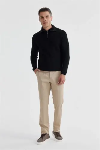 Siyah Slim Fit Yünlü Fermuarlı Yaka Triko 