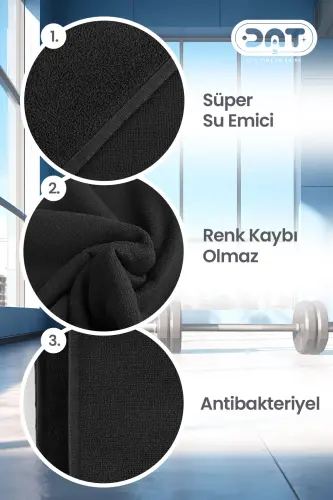 Mikrofiber Sporcu Havlusu 48x90 cm. Siyah Gym Fitness Hızlı Kuruyan Havlu-Siyah - 6