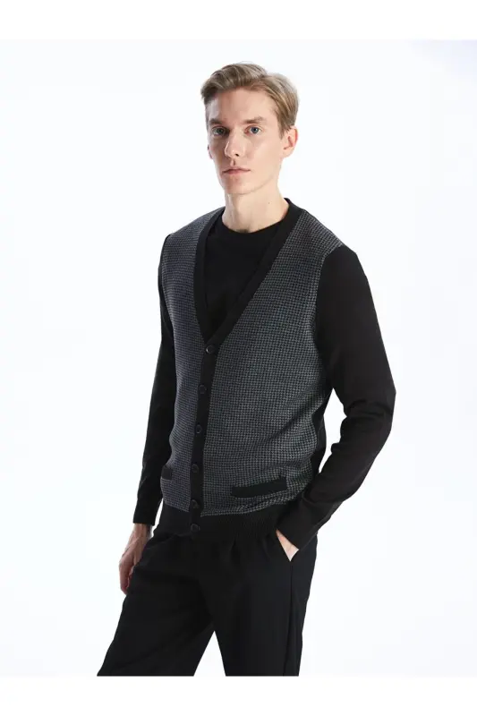 Siyah Standart Kalıp V Yaka Erkek Triko Hırka-Siyah - LC WAIKIKI