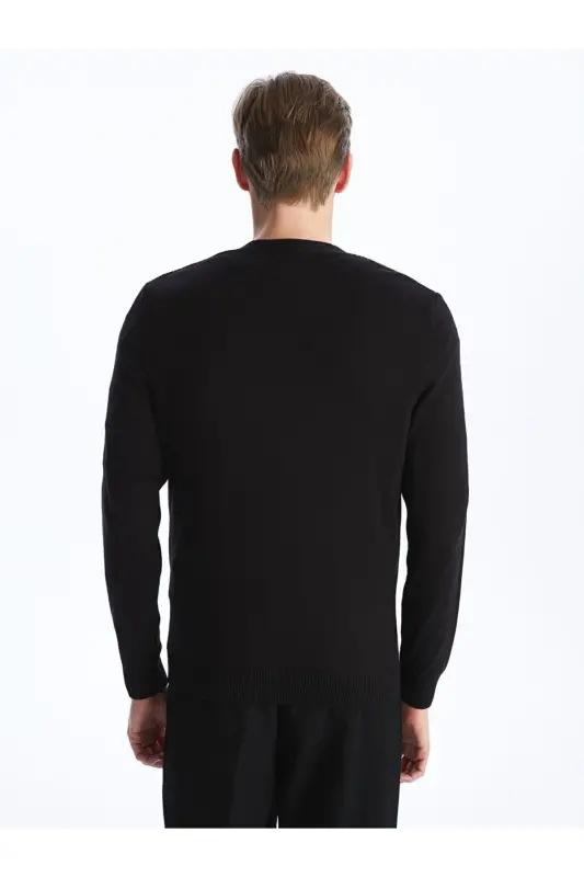 Siyah Standart Kalıp V Yaka Erkek Triko Hırka-Siyah - 4