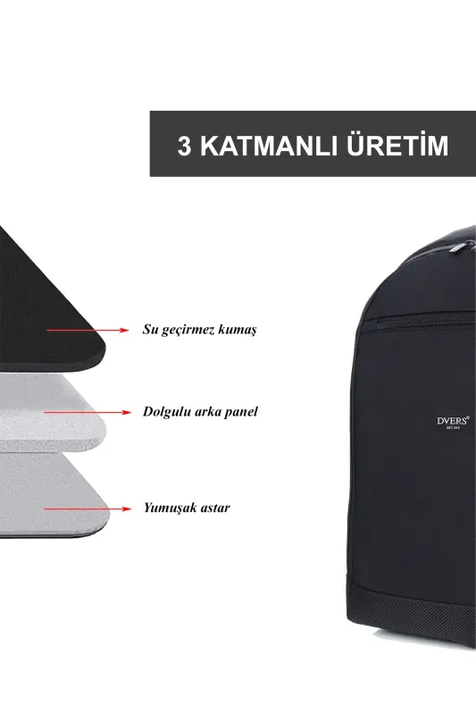 Siyah Su Geçirmez 3 Bölmeli Günlük Sırt Çantası - Siyah - 7