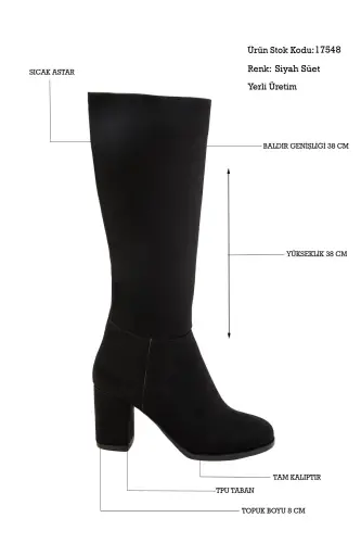Siyah Süet Kadın Çizme 17548-SIYAH SUET 