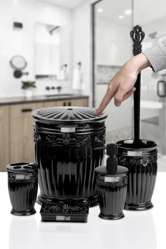 Siyah Sultan Serisi 5'li Banyo Seti-Siyah - 3