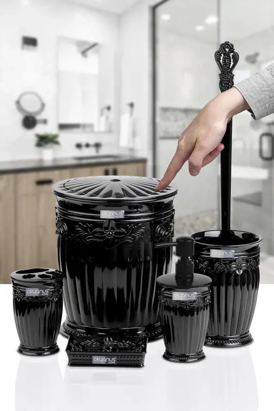 Siyah Sultan Serisi 5'li Banyo Seti-Siyah - 3