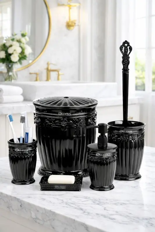 Siyah Sultan Serisi 5'li Banyo Seti - Siyah - OKYANUS HOME