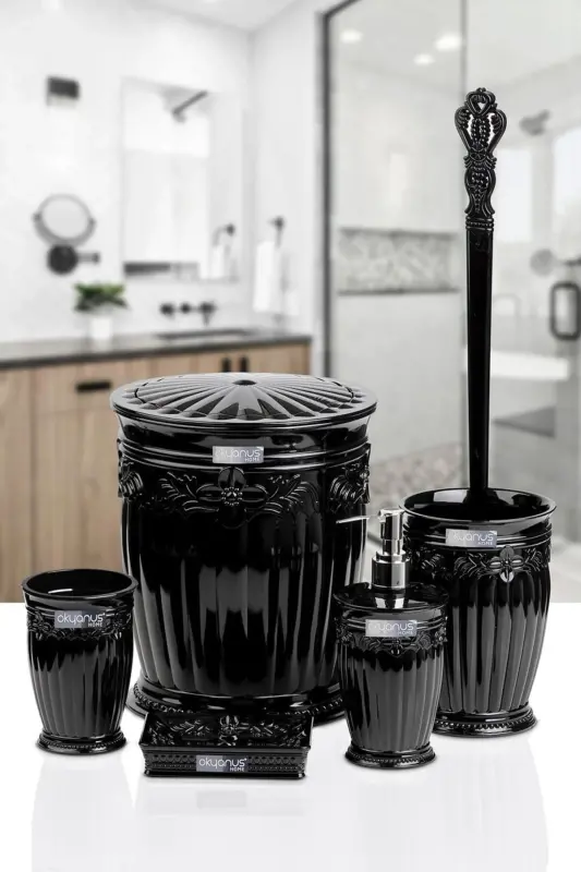 Siyah Sultan Serisi 5'li Banyo Seti-Siyah - OKYANUS HOME