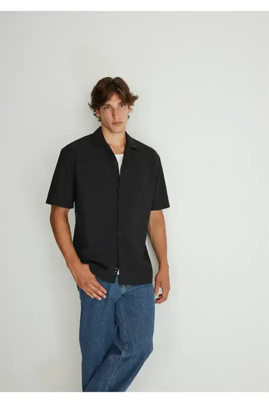 Siyah Tencel Tm Lyocell Gömlek Loose Fit / Bol Rahat Kesim 0211169-900 - Mavi