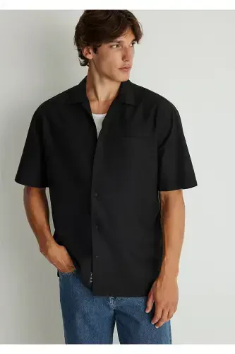 Siyah Tencel Tm Lyocell Gömlek Loose Fit / Bol Rahat Kesim 0211169-900 - Mavi (1)