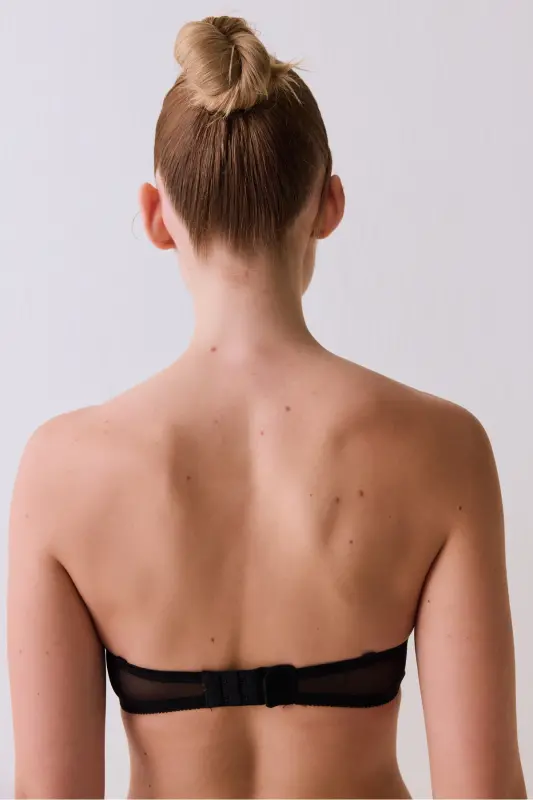 Siyah Toparlayıcı Balenli Dolgusuz Straplez Lotus Sütyen-Siyah - 5