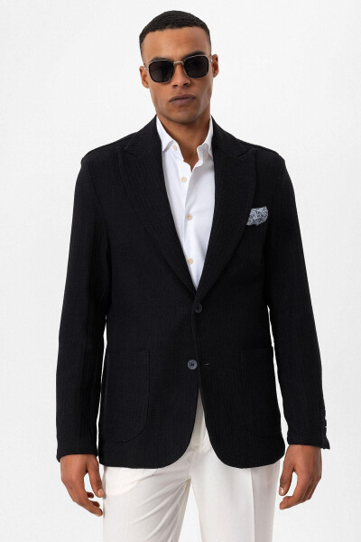 Siyah Torba Cepli Astarsız Erkek Blazer Ceket - Siyah 