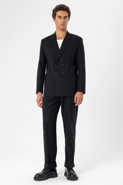 Siyah Torba Cepli Kruvaze Erkek Blazer Ceket-Siyah - 20