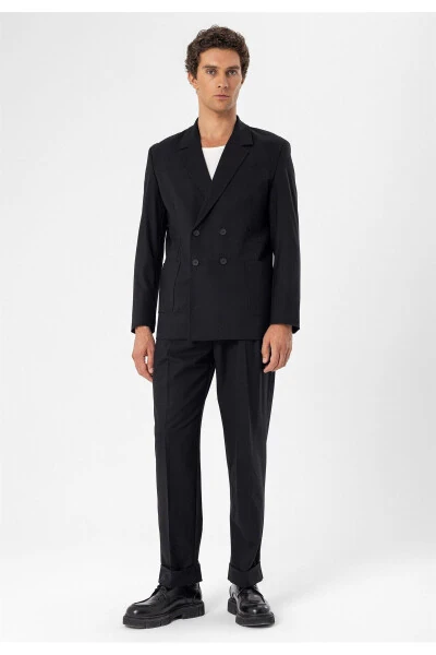 Siyah Torba Cepli Kruvaze Erkek Blazer Ceket-Siyah - 14