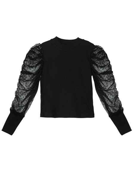 Siyah Tüllü Kız Çocuk Boğazlı Bluz Etek Takım-Siyah - 5