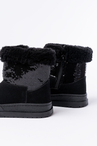 Kız Çocuk Siyah Pullu Fermuarlı Tüylü Su Geçirmez Kaydırmaz Taban Bot-Siyah pullu - 4