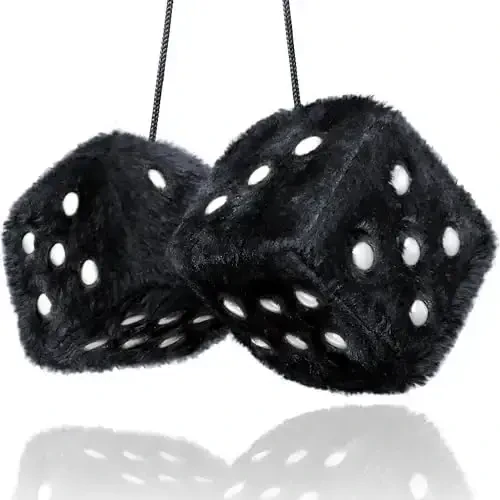 Black Fuzzy Dice Car Accessories - Plush Cute Car Accessories for Interior - Plush Rear View Mirror Hanging Ornament Decorations - Retro Y2K McBling 2000s Aesthetic Girly Decor - Black and White - 1