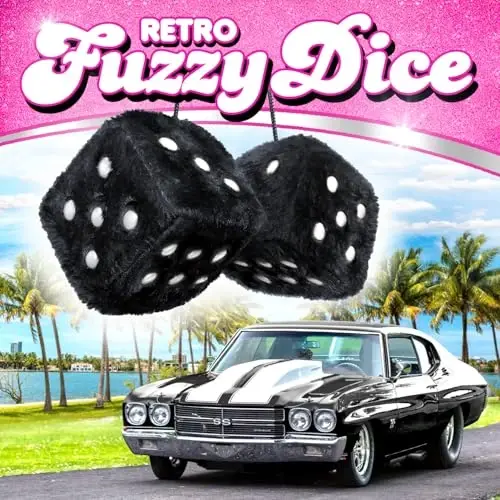 Black Fuzzy Dice Car Accessories - Plush Cute Car Accessories for Interior - Plush Rear View Mirror Hanging Ornament Decorations - Retro Y2K McBling 2000s Aesthetic Girly Decor - Black and White - BLACK (1)