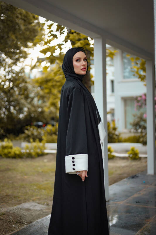 Siyah Beyaz Renklerinden Ferace Abaya - 4
