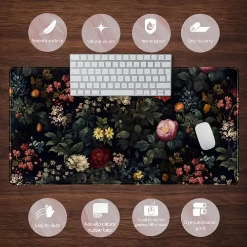 Black Vintage Desk Pad - Large Mouse Pad & Laptop Keyboard Mat - Non-Slip Base - 31.5 x 15.8 in - Gaming & Office Desk Decor - 6