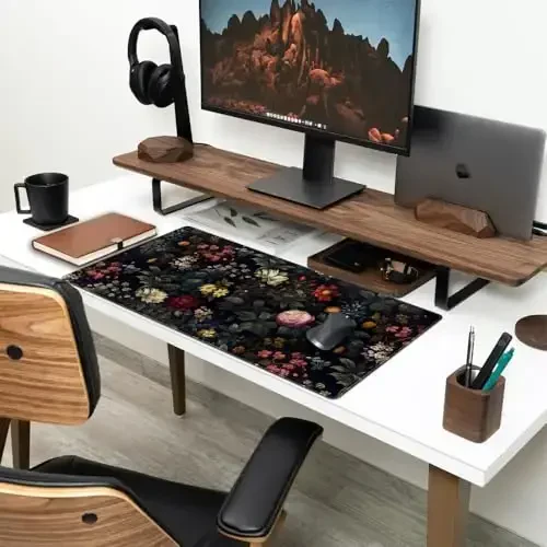 Black Vintage Desk Pad - Large Mouse Pad & Laptop Keyboard Mat - Non-Slip Base - 31.5 x 15.8 in - Gaming & Office Desk Decor - 3
