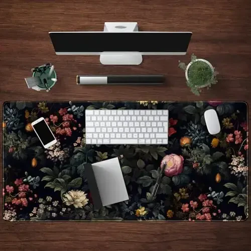 Black Vintage Desk Pad - Large Mouse Pad & Laptop Keyboard Mat - Non-Slip Base - 31.5 x 15.8 in - Gaming & Office Desk Decor - 4