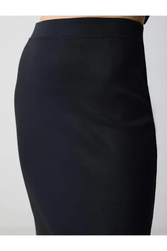 Siyah Yüksek Bel Dar Kesim Örme Modal Midi Etek - 5