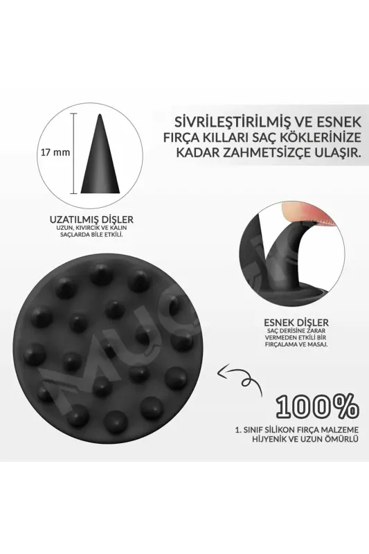 Siyah Yumuşak Silikonlu Saç Bakım Masaj Tarağı Duş Saç Deri Masaj Fırçası-Siyah - MUGGIO