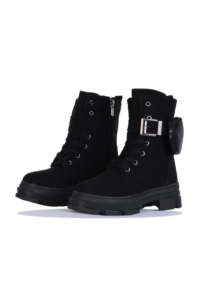 7640 Siyah Zümrüt Kışlık Kız Çocuk Kürklü Bot - Modazone