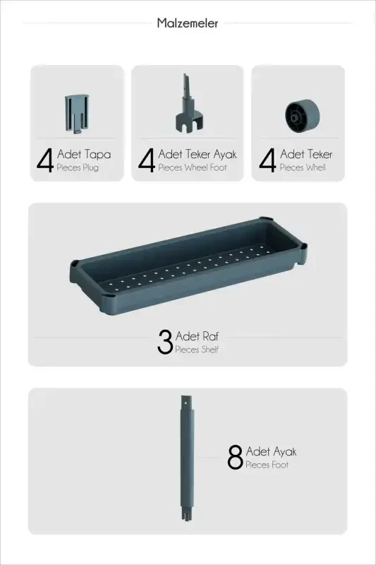 (SİYAH)текерлекли Дикдөртген 3 Катлы Раф Үнитеси - Банйо Мутфак Дүзәнлейичи Организер-Сиях - 6