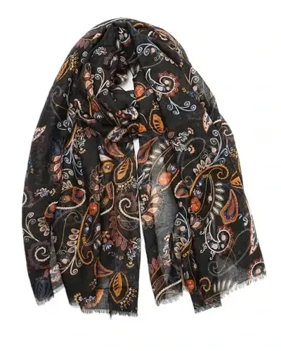 Sizning tabassumingiz Ayollar uchun katta Boho sharf Yengil gul bosilgan sharflar Kuz qish moda chekkali ro'mol o'rash - 1