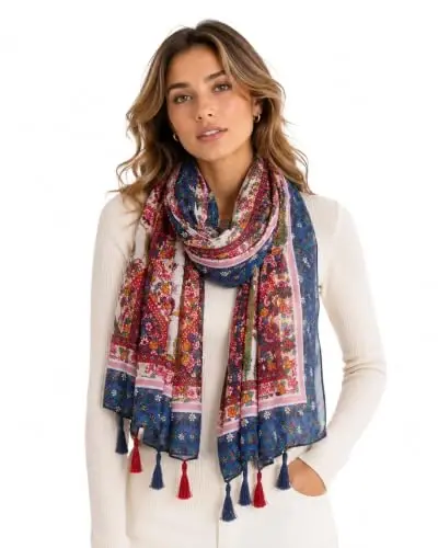 Sizning tabassumingiz Ayollar uchun katta Boho sharf Yengil gul bosilgan sharflar Kuzgi qishki moda Franjli ro'mol o'rash - YOUR