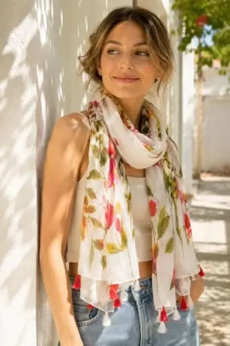 SIZNING TABASSUMINGIZ Ayollar uchun katta Boho sharf Yengil gul naqshli sharflar Kuzgi qishki moda ponponli ro'mol o'ralgan - 2