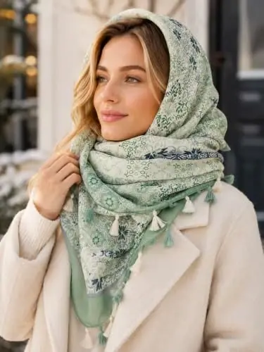 SIZNING TABASSUMINGIZ Ayollar uchun katta Boho sharf Yengil gulli bosma sharflar Kuzgi qishki moda chetli ro'mol o'ramlari - 3