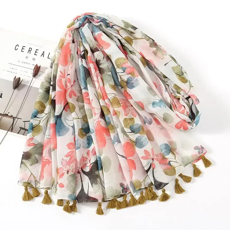 SIZNING TABASSUMINGIZ Ayollar uchun katta Boho sharf Yengil vaznli gul bosilgan sharflar Kuzgi qishki moda chetli ro'mol o'rash - 4