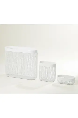 Skadıs 3 Piece Set 3 Multipurpose Steel Panel Piece White Storage Baskets - 1