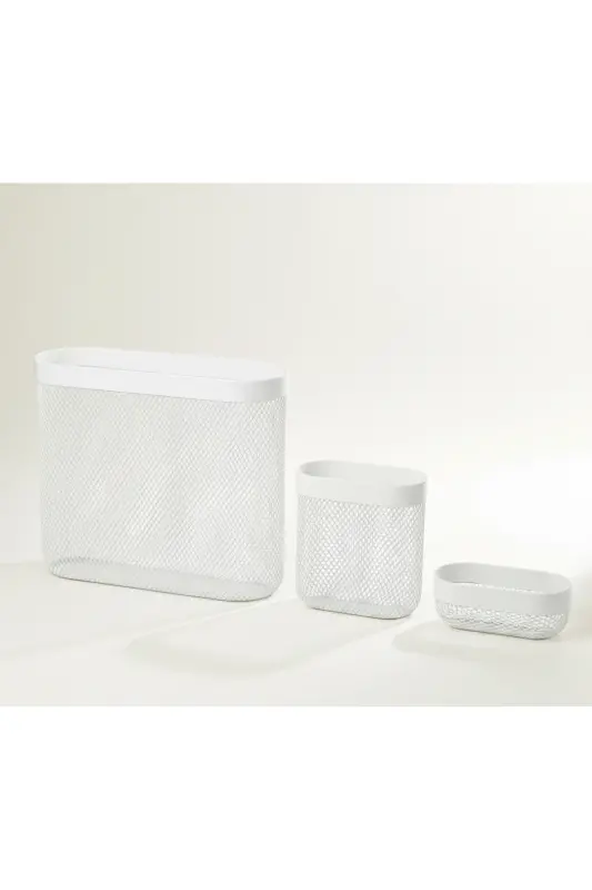 Skadıs 3 Piece Set 3 Multipurpose Steel Panel Piece White Storage Baskets - 1