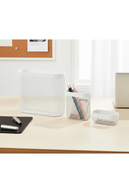 Skadıs 3 Piece Set 3 Multipurpose Steel Panel Piece White Storage Baskets - 3