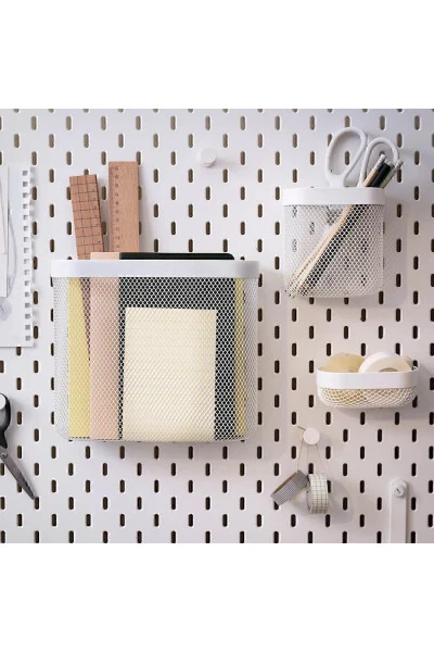 Skadıs 3 Lü Set 3 Adet Çok Amaçlı Çelik Pano Parçası Beyaz Saklama Sepetleri - IKEA (1)