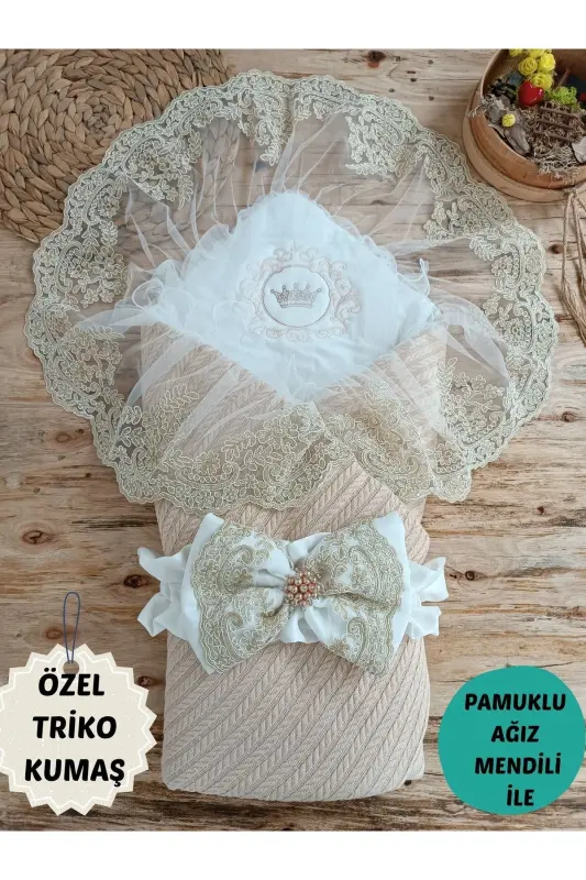 S.kahve Triko Oʻrgʻu Unisex Bebek Battaniyesi Kundagi Dantelli Yangi tugʻilgan kasalxona chiqishi sovgʻasi-SUTLI QAHVA - 10
