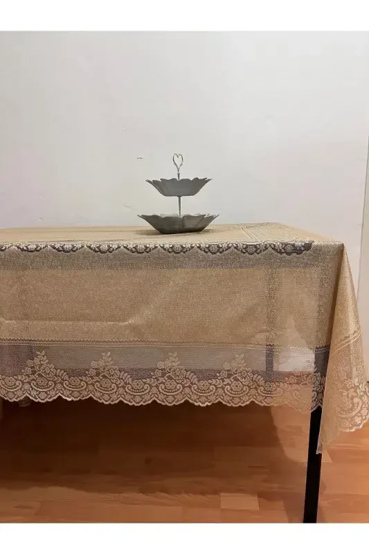 Скатерть на стол с китайским узором, без пятен, с кружевом, молочно-кофейного цвета, 160x220 см - молочно-кофейный - 3