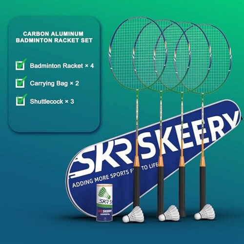 SKEERY Professional Badminton Set with Winch System, Portable Badminton Net includes Carbon Aluminum Badminton Rackets Set of 4, 3 Shuttlecocks and Carrying Bag, Badminton Sets for Backyards, Beach - 6