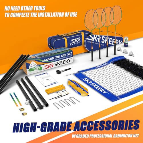 SKEERY Professional Badminton Set with Winch System, Portable Badminton Net includes Carbon Aluminum Badminton Rackets Set of 4, 3 Shuttlecocks and Carrying Bag, Badminton Sets for Backyards, Beach - 7