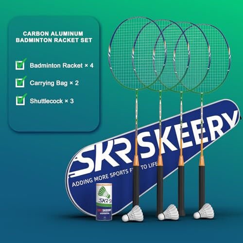 SKEERY Professional Badminton to'plami Vinch tizimi bilan, Ko'chma Badminton tarmog'i 4 ta Karbon Alyuminiy Badminton raketkalari to'plamini, 3 ta Shuttlecock va tashish sumkasini o'z ichiga oladi, Badminton to'plamlari hovlilar, plyajlar uchun - 6