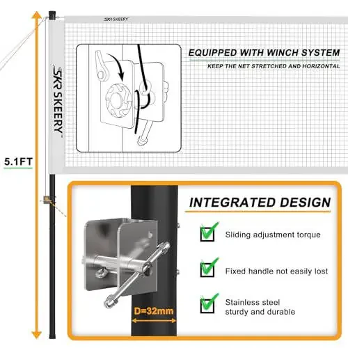 SKEERY Professional Badminton to'plami vintli tizim bilan, Ko'chma badminton to'ri karbon alyuminiy badminton raketkalari to'plami 4 dona, 3 sho'x va tashish sumkasi, Orqa hovlilar, plyajlar uchun Badminton to'plamlari - 2