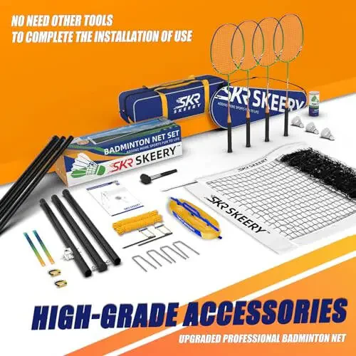 SKEERY Professional Badminton Set with Winch System,Portable Badminton Net includes Carbon Aluminum Badminton Rackets Set of 4,3 Shuttlecocks and Carrying Bag,Badminton Sets for Backyards,Beach - 7
