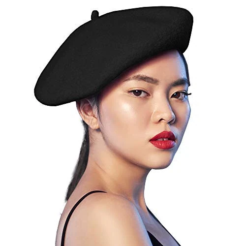 Skeleteen Black French Style Beret - Women's Classic Beret Hat For Casual Use - 1 Piece - 3 years and up