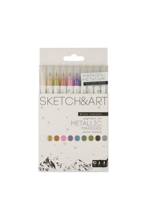 Sketch & Art Double-Sided Brush Pen & Fineliner (BRUSH TIP FINE TIP) 10 Colors Metal - 1