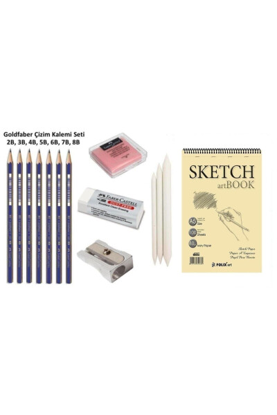 Sketchbook Drawing Set A5 Sketch, Pastel Blending Pencil, Graded Pencils, Kneaded Eraser, Pencil Sharpener - 1