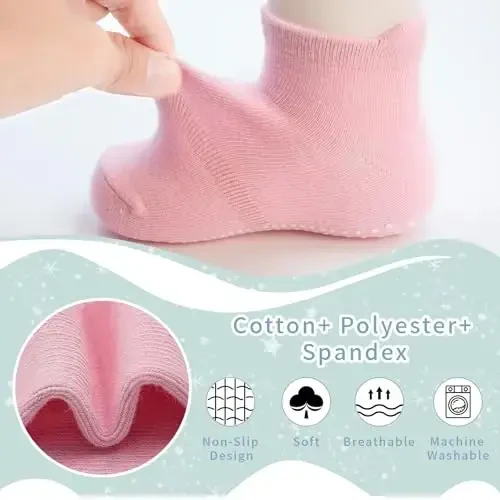 SkiBeaut 12 Pairs Toddler Non Slip Kid Boy Girl Socks with Grips, Toddlers Child Anti Skid Sticky Gripper Socks 1-7 Years Old 